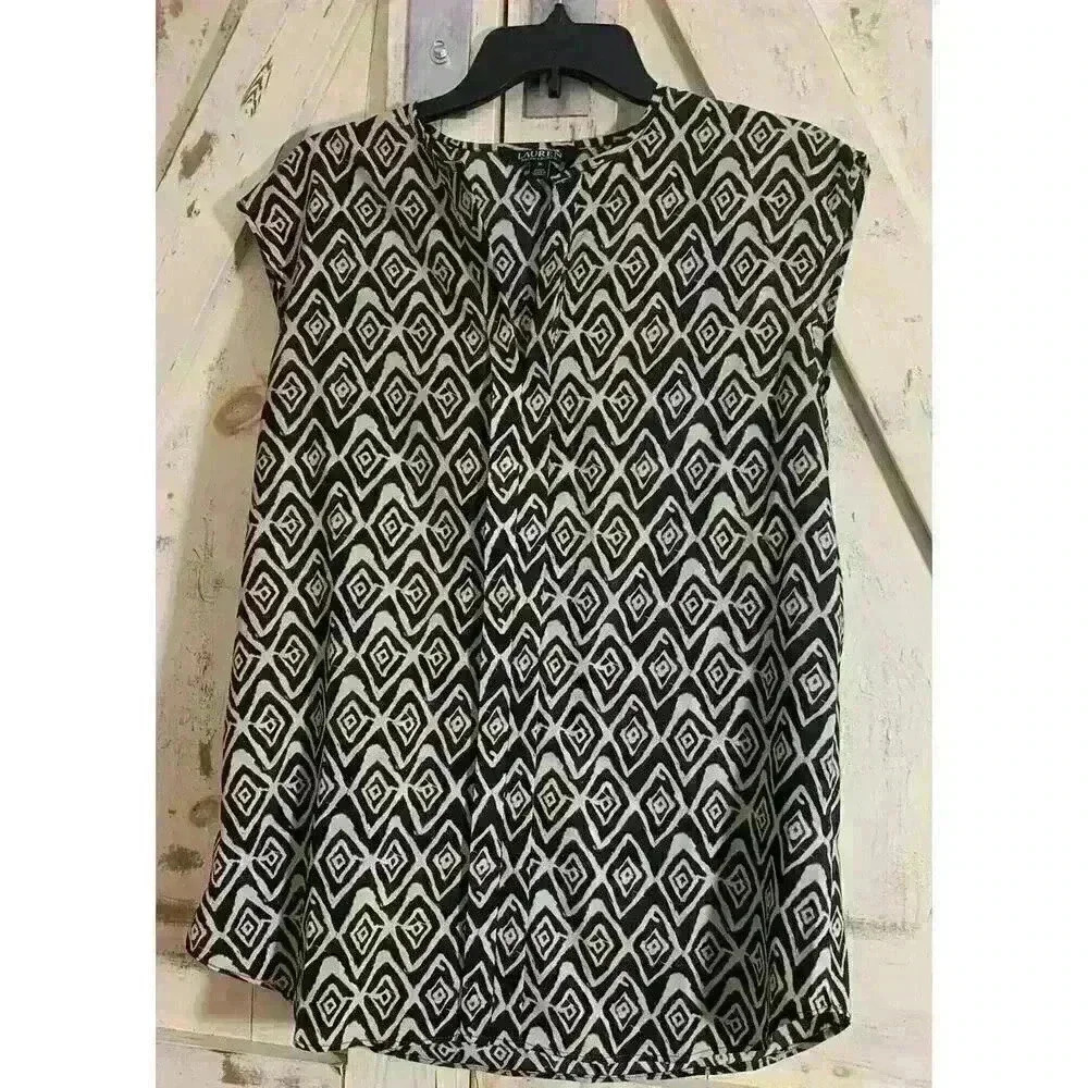 Lauren Ralph Lauren Women's Top blouse Black And Beige‎ Size M, NWOT